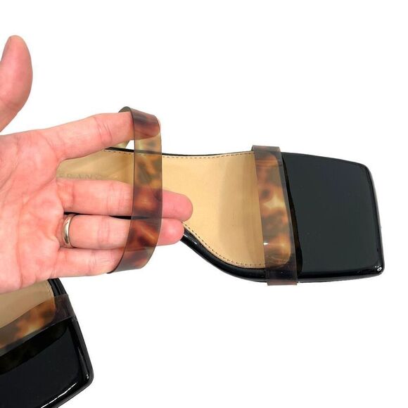 Dear Frances Rain Sandal Leopard Tortoishell Two Strap Mules Kitten Heels Size 3 - Picture 7 of 13